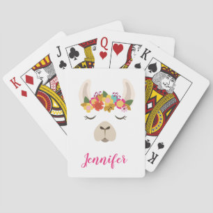 Jeu De Cartes Ajoutez votre nom   Motif Alpaca & Fleurs
