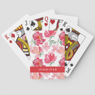 Jeu De Cartes Ajoutez votre nom   Motif de pivoine aquarelle
