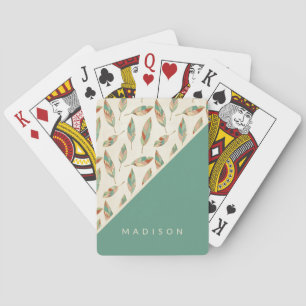 Jeu De Cartes Ajoutez votre nom   Motif de plumes géométriques