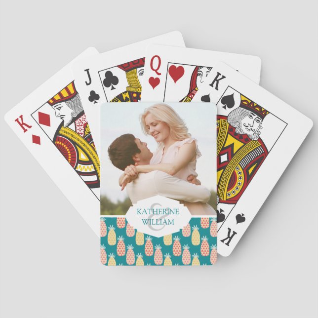 Jeu De Cartes Ajoutez votre nom | Motif Doodle ananas (dos)