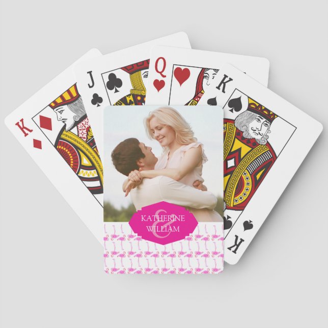 Jeu De Cartes Ajoutez votre nom | Motif flamant rose (dos)