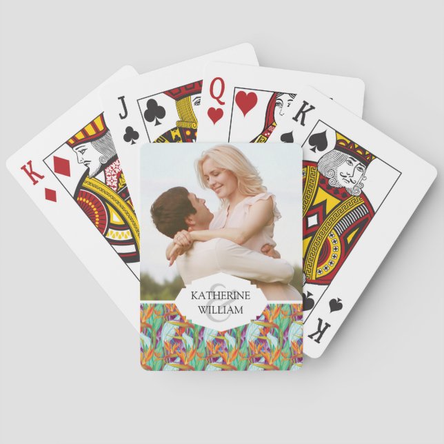 Jeu De Cartes Ajoutez votre nom | Motif Strelitzia (dos)