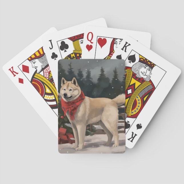 Jeu De Cartes Akita Chien dans Noël de neige (dos)