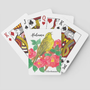 Jeu De Cartes Alabama Oiseau d'État Fleurs de Camellia Aquarelle