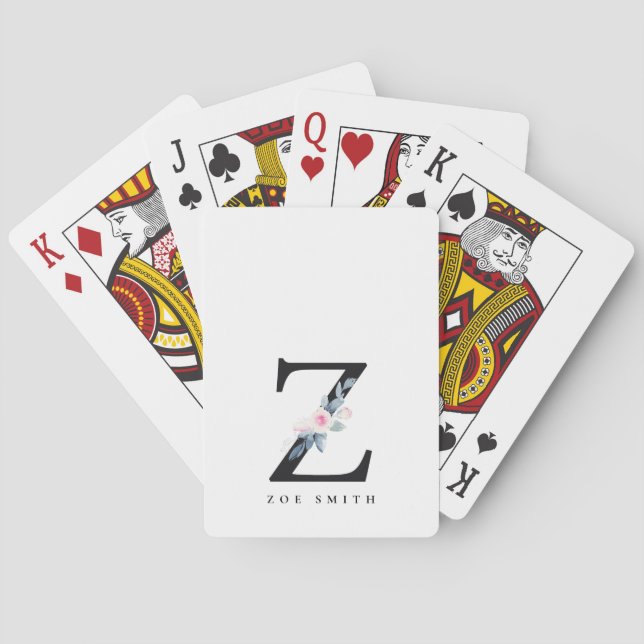 JEU DE CARTES ALPHABÈTES FLORAUX BLEUS DOUX NOM LETTRE Z (dos)