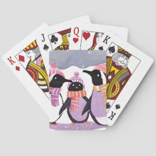 Jeu De Cartes Amis Manchots de Noël Aquarelle d'Hiver