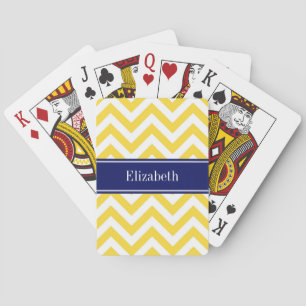 Jeu De Cartes Ananas Blanc LG Chevron Marine Nom bleu Monogramme