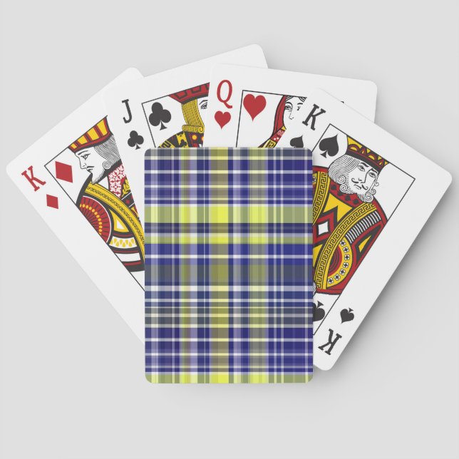 Jeu De Cartes Ananas Marine Bleu Blanc Preppy Madras Plaid (dos)