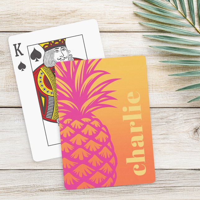 Jeu De Cartes Ananas rose chaud orange dégradé jaune rétro (Hot pink pineapple orange yellow gradient retro playing cards)