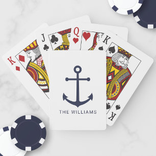 Jeu De Cartes Ancre bleue marine et nom personnalisé