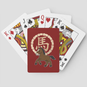 Jeu De Cartes Année lunaire chinoise du Cheval avec Zodiaque dor