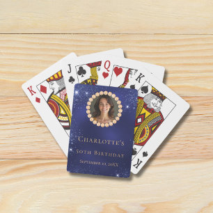 Jeu De Cartes Anniversaire bleu marine or diamants photo