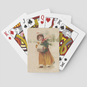 Jeu De Cartes Antique Fille de Noël Enfant d'hiver