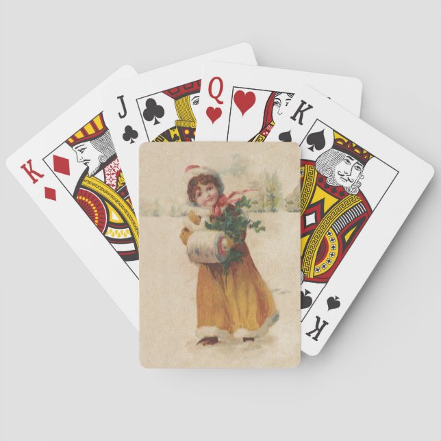 Jeu De Cartes Antique Fille de Noël Enfant d'hiver (dos)