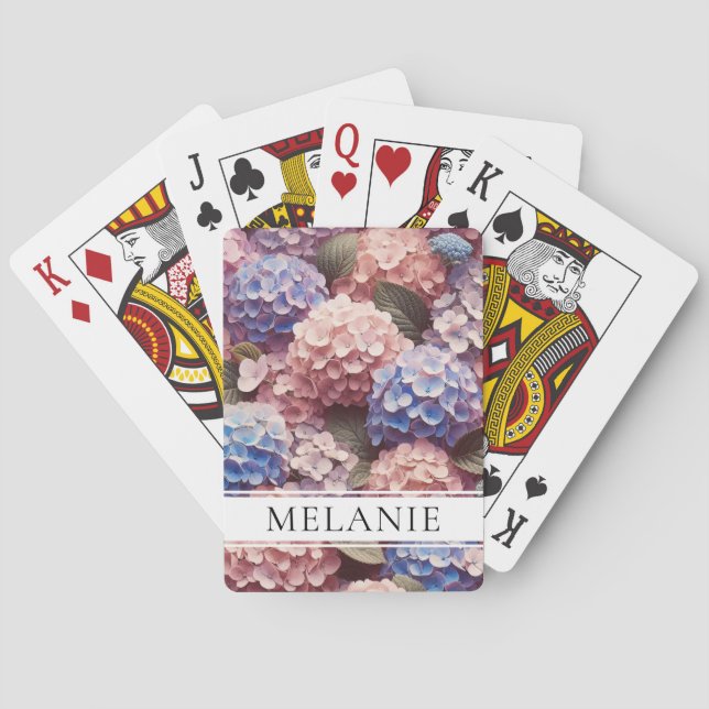 Jeu De Cartes Antique rose Hydrangea Botanique Nom personnalisé (dos)