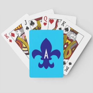 Jeu De Cartes Aqua Blue et Navy Fleur de Lis Monogram