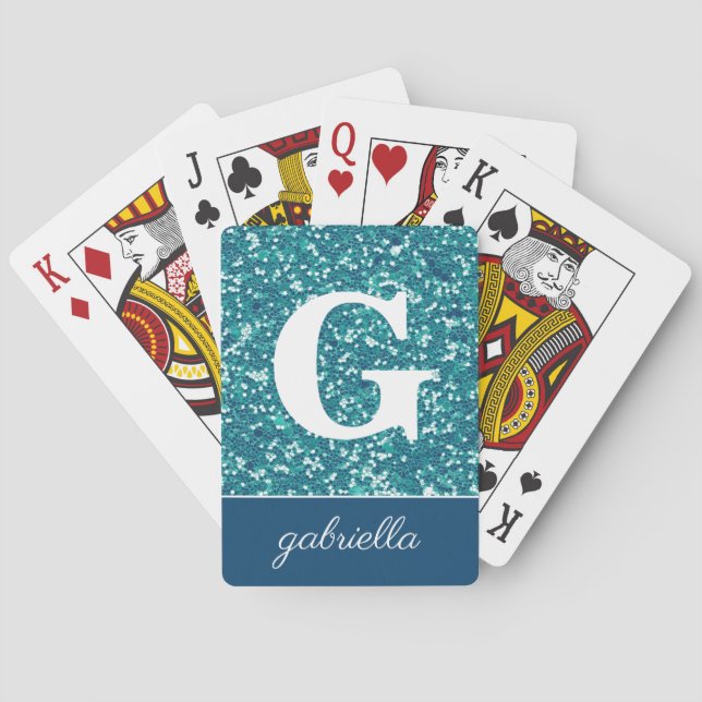 Jeu De Cartes Aqua Sparkles Monogrammes Cartes De Jeu Classiques (dos)