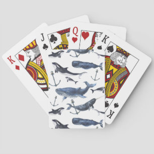 Jeu De Cartes Aquarelle Baleine et Motif d'Ancres
