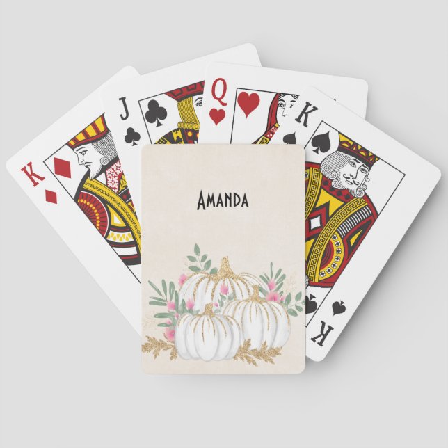 Jeu De Cartes Aquarelle blanche et Citrouille or (dos)