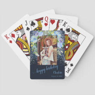 Jeu De Cartes Aquarelle bleu Fille Floral Anniversaire Nom de la