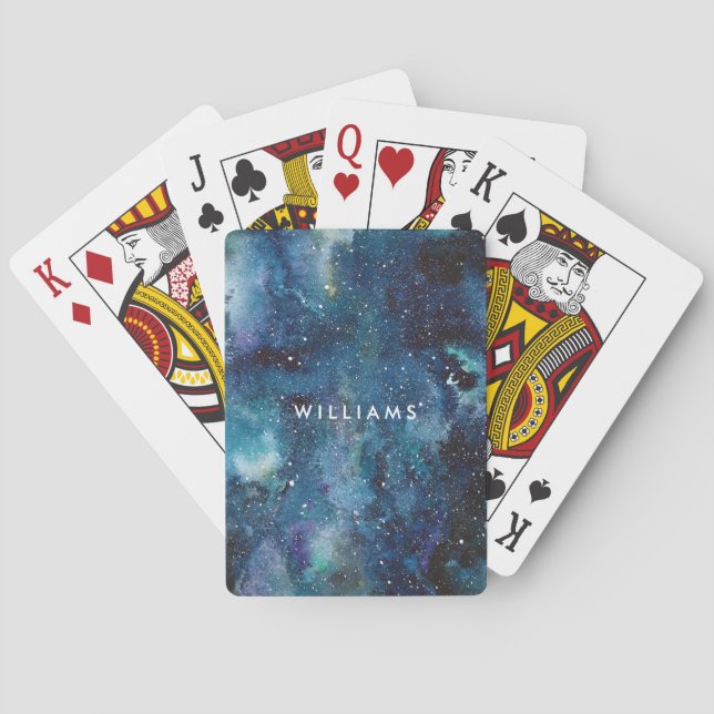 Jeu De Cartes Aquarelle bleue Galaxy Space Stars Nom (dos)