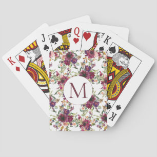 Jeu De Cartes Aquarelle Bourgogne Floral Monogramme initial