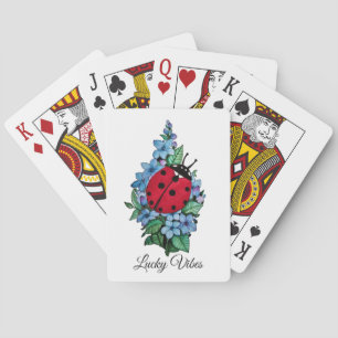 Jeu De Cartes Aquarelle Cute Ladybird Avec Fleurs Bleues Sauvage