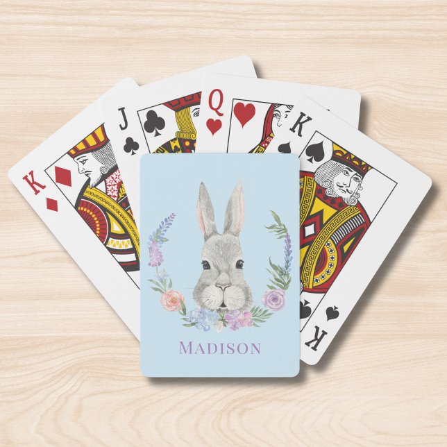 Jeu De Cartes Aquarelle de lapin de Pâques Floral Personnalisé (Créateur téléchargé)