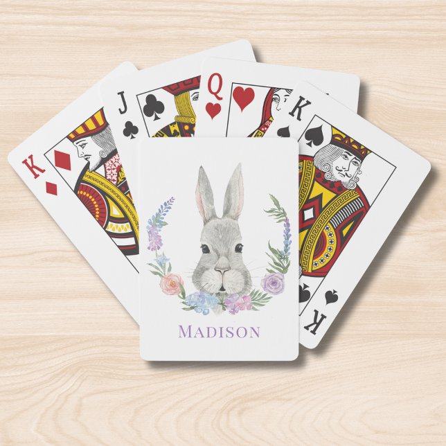 Jeu De Cartes Aquarelle de lapin de Pâques Floral Personnalisé (Créateur téléchargé)