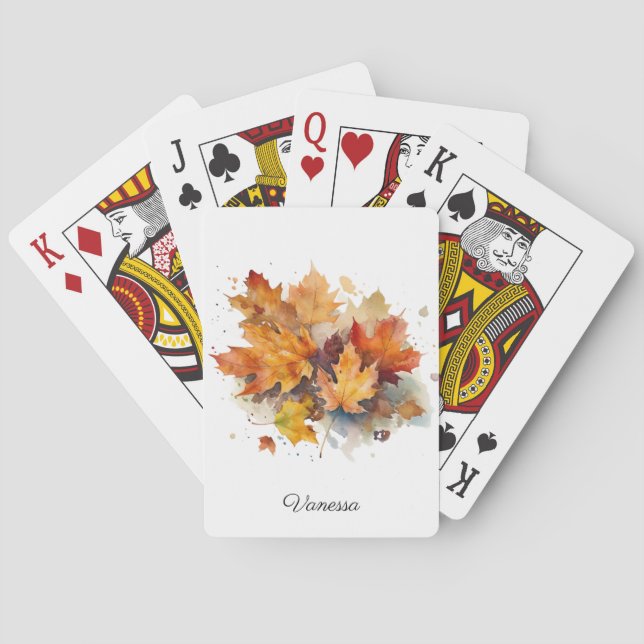 Jeu De Cartes Aquarelle de l'érable d'automne, personnalisée (dos)