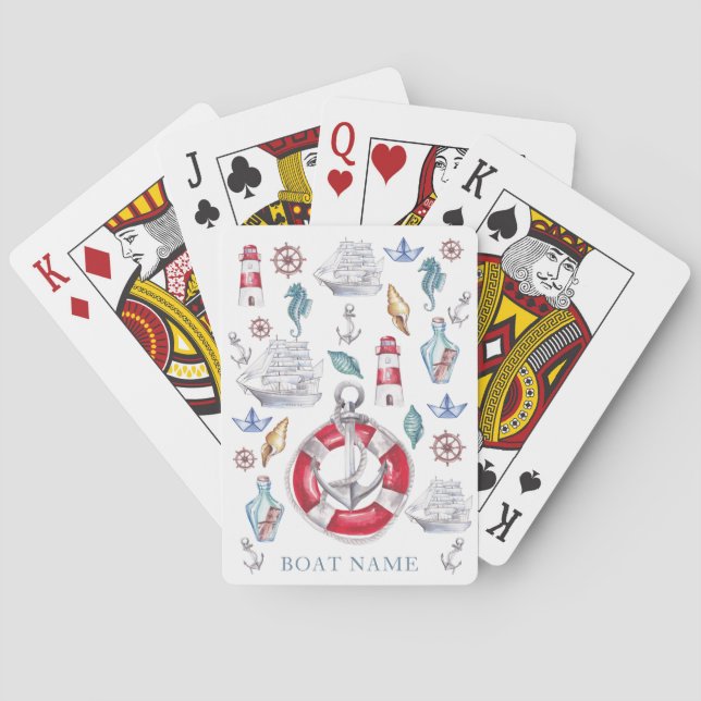 Jeu De Cartes Aquarelle Élément nautique personnalisé (dos)
