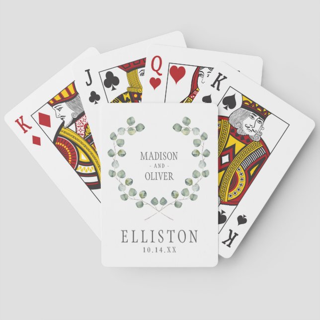 Jeu De Cartes Aquarelle Eucalyptus cadre feuille | MARIAGE (dos)