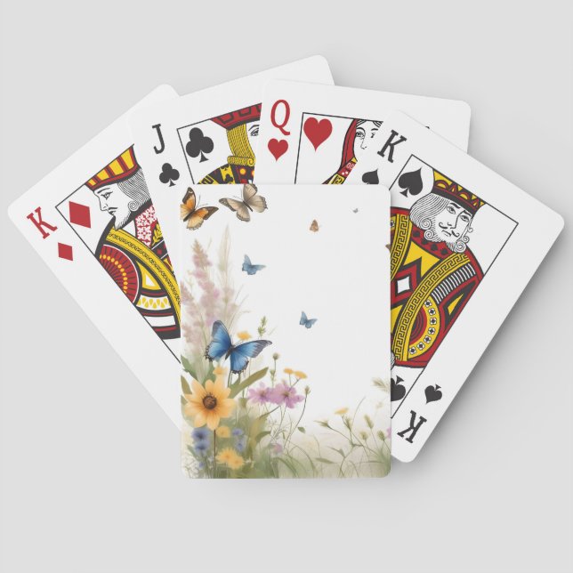 Jeu De Cartes Aquarelle Fleur sauvage Gris Et Papillons, (dos)