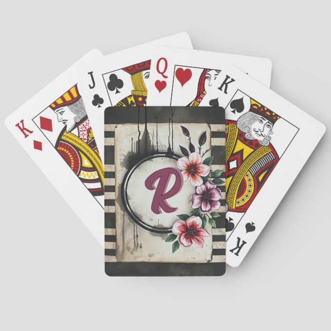 Jeu De Cartes Aquarelle Fleurs désistées Chic Messy Monogramme (dos)