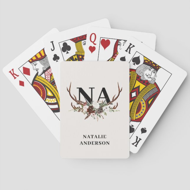 Jeu De Cartes Aquarelle florale bois de cerf chute rustique (dos)