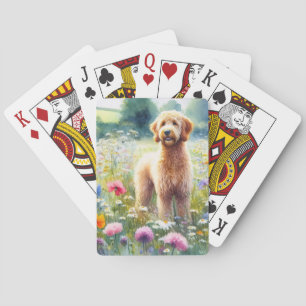 Jeu De Cartes Aquarelle Goldendoodle Chien Champ Fleur sauvage