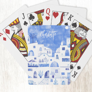 Jeu De Cartes Aquarelle grecque de Santorin personnalisée