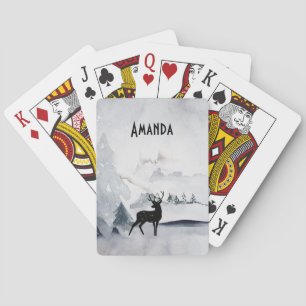 Jeu De Cartes Aquarelle gris rustique de rennes d'hiver