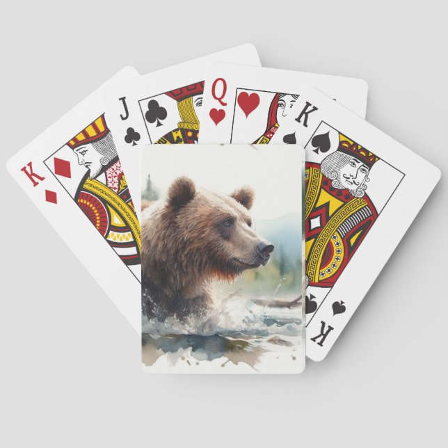 Jeu De Cartes Aquarelle Grizzli Ours Faune Nature Art (dos)