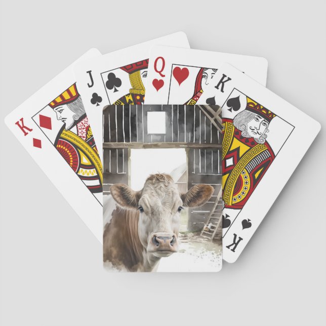 Jeu De Cartes Aquarelle Hereford Vache dans la grange (dos)