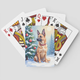 Jeu De Cartes Aquarelle Malinois belge Noël Evergreen