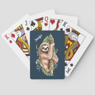 Jeu De Cartes Aquarelle mignonne Sloth & Feuilles tropicaux