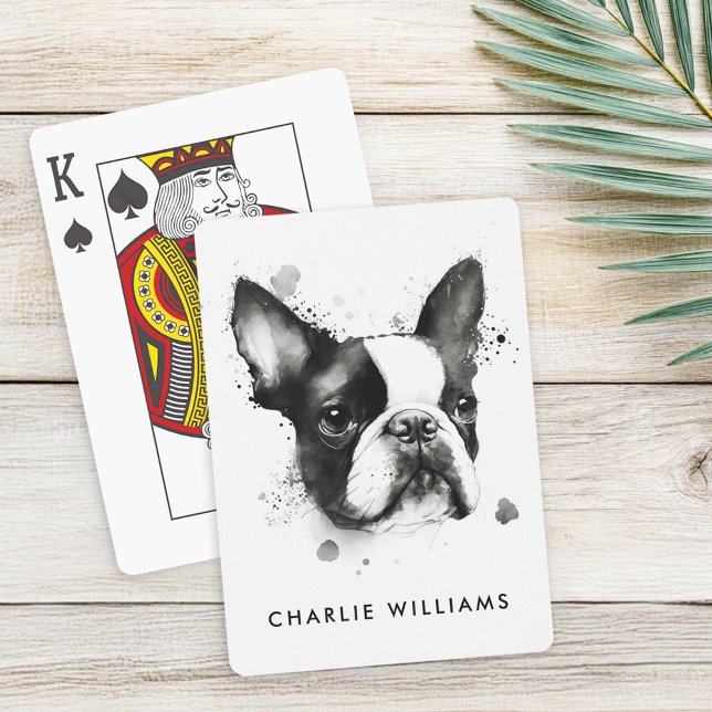Jeu De Cartes Aquarelle noire et blanche de Boston terrier (Boston terrier black and white watercolor poker cards)