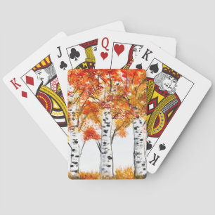 Jeu De Cartes Aquarelle Oiseaux Arbres Automne Orange Feuille