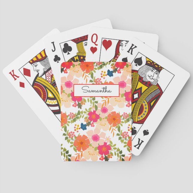 Jeu De Cartes Aquarelle orange Floral (dos)