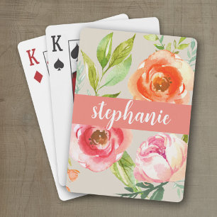 Jeu De Cartes Aquarelle peinte Motif Floral Nom personnalisé