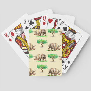 Jeu De Cartes Aquarelle Rhino : Motif peint à la main.