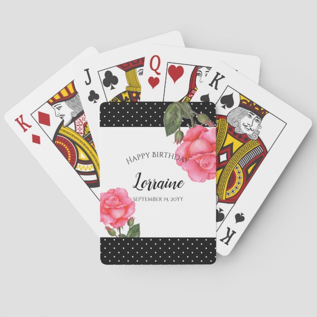Jeu De Cartes Aquarelle rose rose illustration botanique (dos)