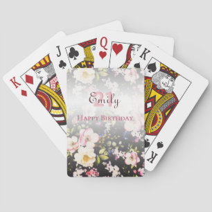 Jeu De Cartes Aquarelle Roses rose et jaune sur Noir, Anniversai