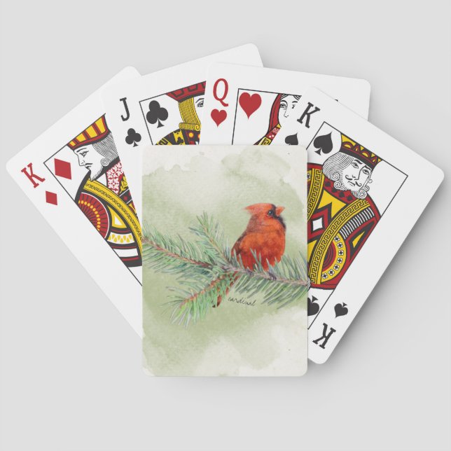 Jeu De Cartes Aquarelle rustique cardinale rouge douce (dos)